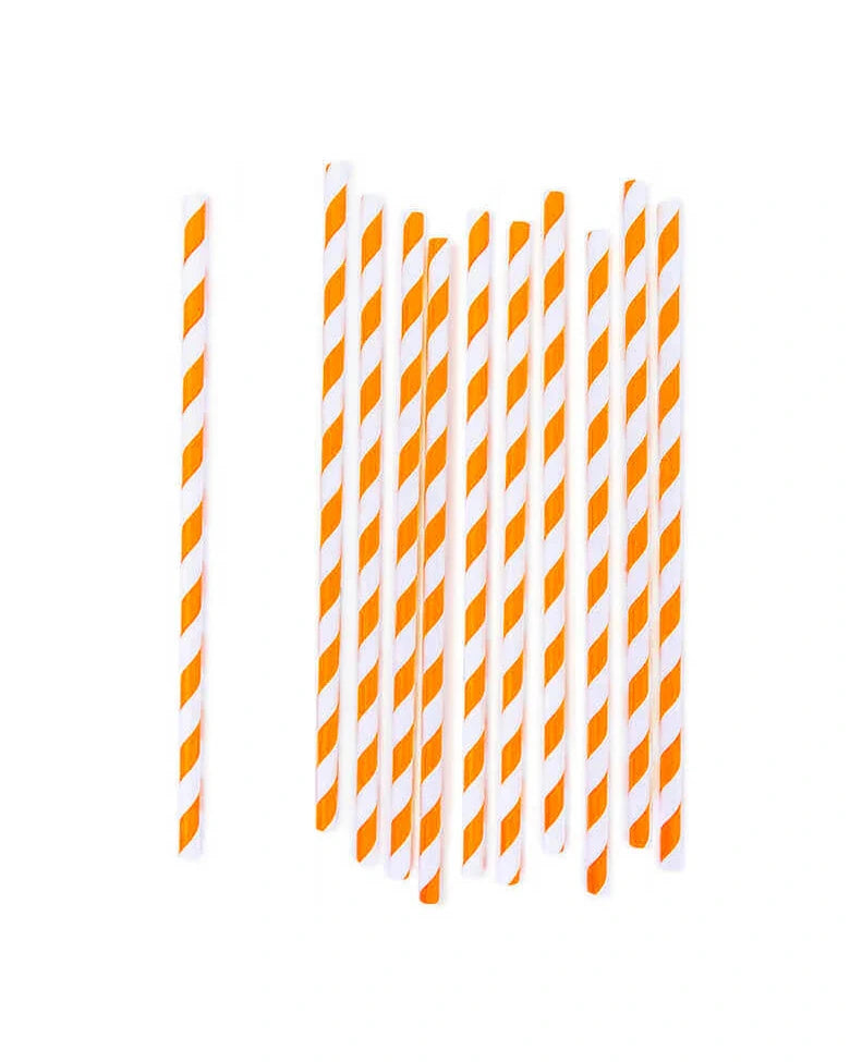 Orange & White Striped Paper Straws – Pack of 25