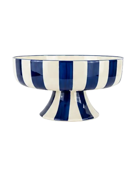Blue and White Striped Ceramic footed vase
