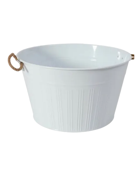 White Metal Ice Bucket with Rope Handles