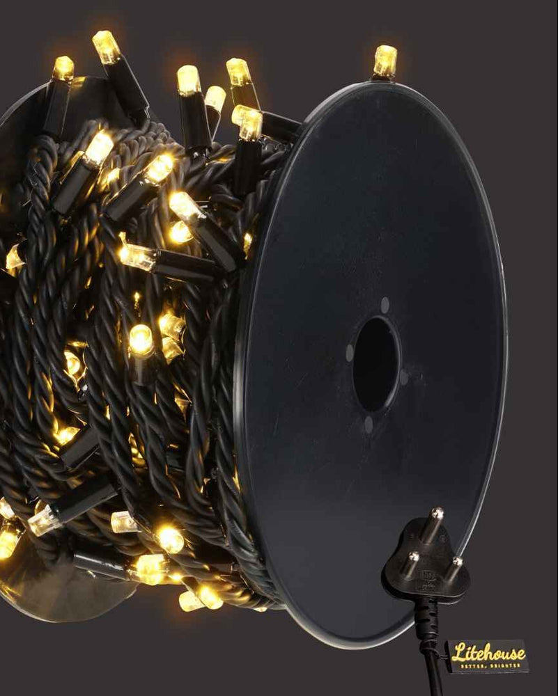 Outdoor Heavy Duty Fairy Lights 10m Warm White - Black String