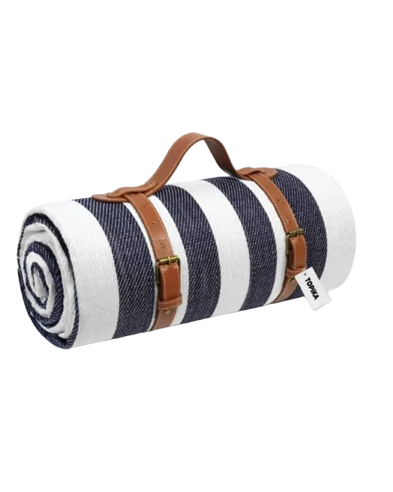 Navy and white stripe picnic blanket