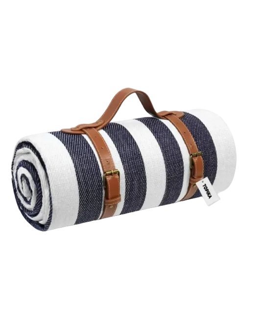 Navy and white stripe picnic blanket