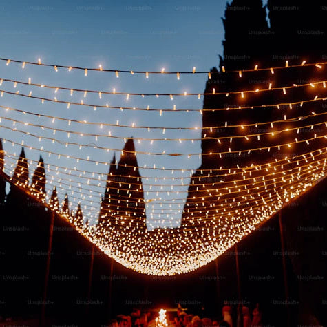 Outdoor Heavy Duty Fairy Lights 10m Warm White - Black String - FOR HIRE