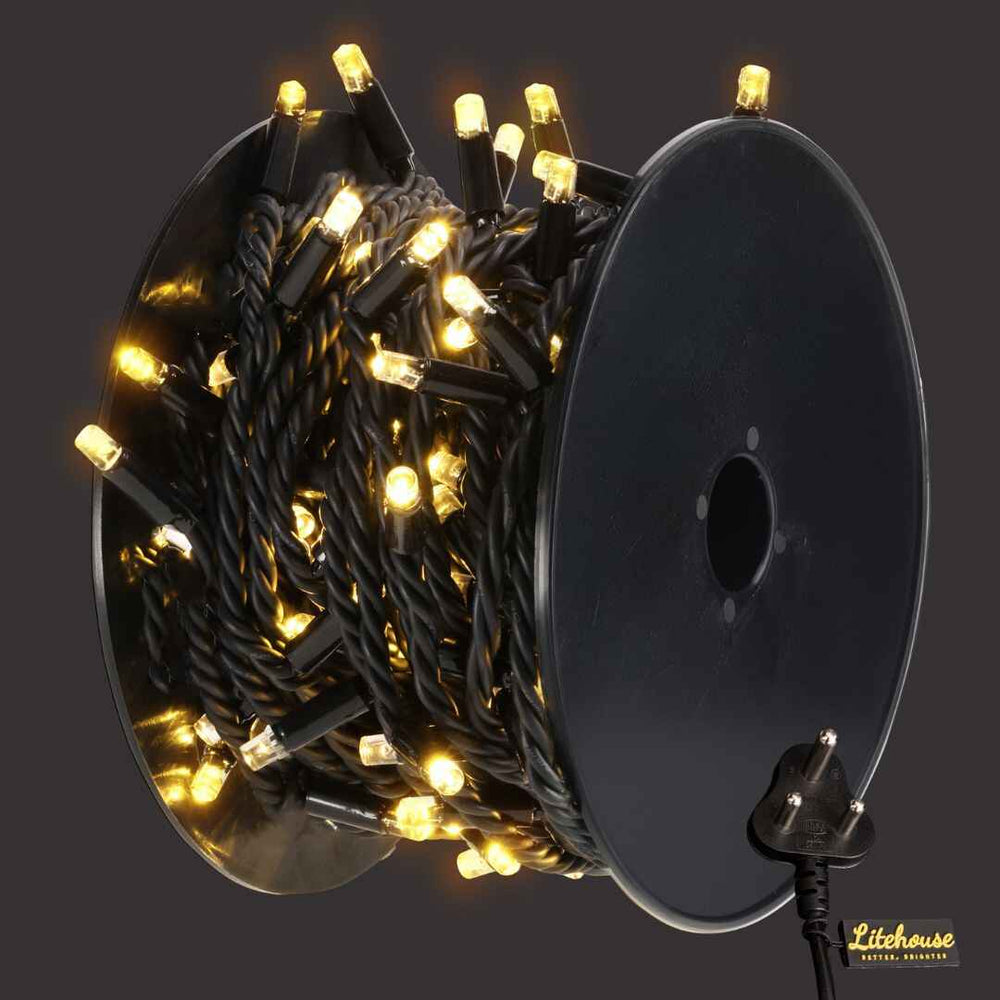 Outdoor Heavy Duty Fairy Lights 10m Warm White - Black String - FOR HIRE
